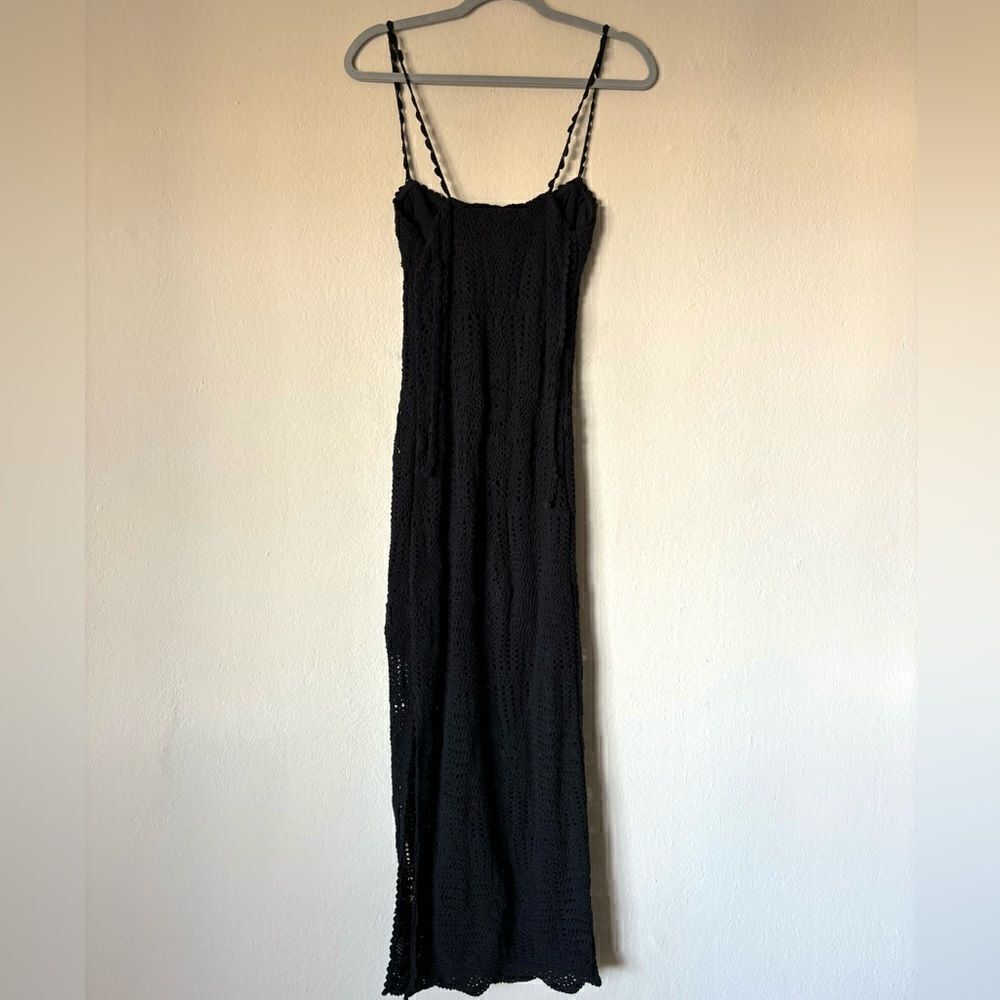 Free People Dahlia Midi Black Dress Backless Crochet Halter Size XS - Picture 6 of 12